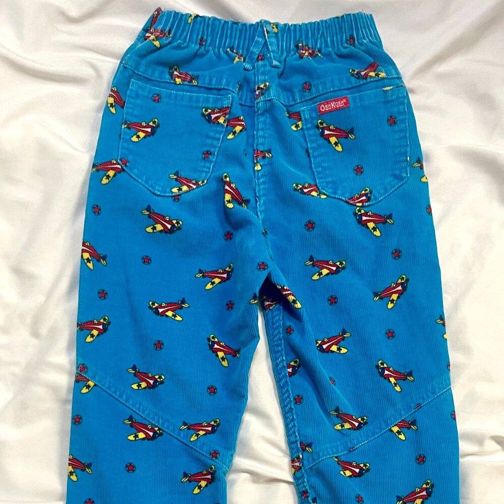 Vintage OshKosh B’gosh Boys 5S Blue Corduroy Pants Airplane Print Rare